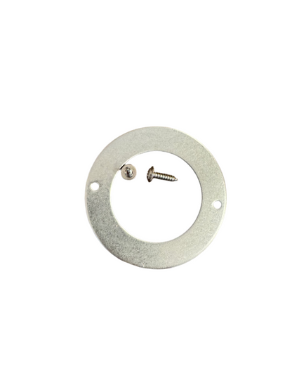 Metal gasket with two screws on a white background